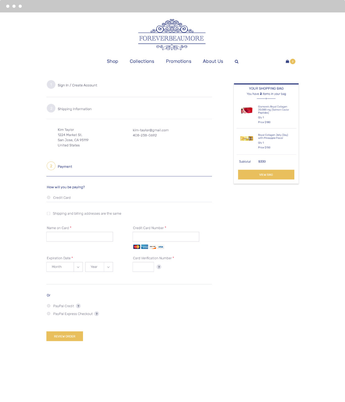 Forever Beaumore Ecommerce Screen